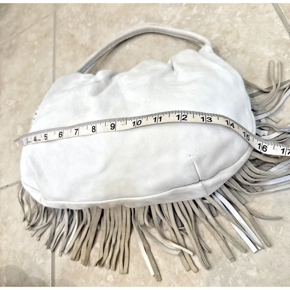 Roberta Gandolfi Handbag Italy Leather White Fringe Shoulder Bag Western Boho
